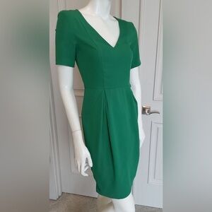 slim fit dress slacks Cathy Notch Neck Jersey Dress-Hunter Green, Painted Dot